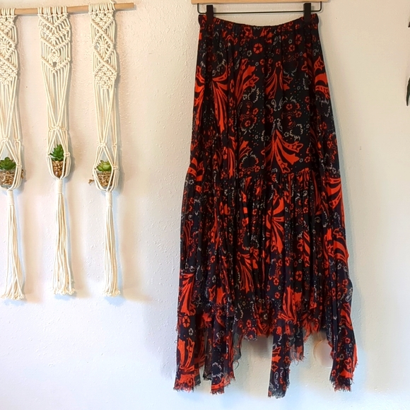 Free People Tattered Handkerchief Asymmetric Print Skirt S - Picture 4 of 14